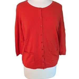 Talbots Women's Orange Red Pima Cotton Blend Button Cardigan Sweater Size 1XP